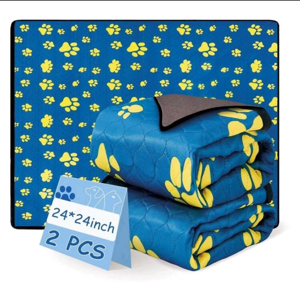 Blue and Yellow Paw Print Dog Pee Pad Set